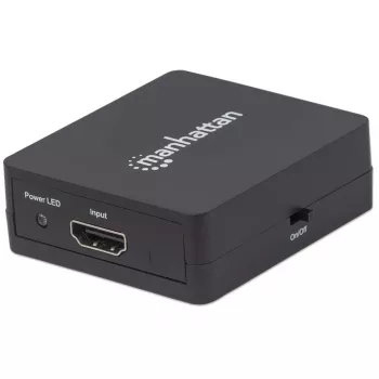 Rozdzielacz HDMI Manhattan 2-portowy, 1080p, czarny, wyświetla sygnał z 1 źródła HDMI na 2 wyświetlaczach HD (ten sam obraz na obu), zasilany przez USB-A (kabel w zestawie, 0,7 m), trzyletnia gwarancja