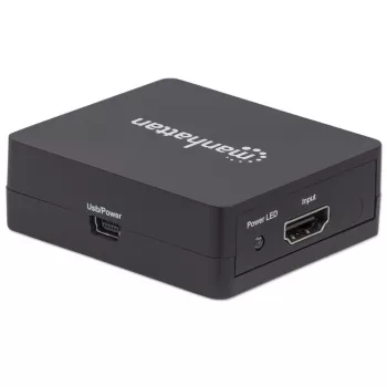Rozdzielacz HDMI Manhattan 2-portowy, 1080p, czarny, wyświetla sygnał z 1 źródła HDMI na 2 wyświetlaczach HD (ten sam obraz na obu), zasilany przez USB-A (kabel w zestawie, 0,7 m), trzyletnia gwarancja
