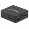 Rozdzielacz HDMI Manhattan 2-portowy, 1080p, czarny, wyświetla sygnał z 1 źródła HDMI na 2 wyświetlaczach HD (ten sam obraz na obu), zasilany przez USB-A (kabel w zestawie, 0,7 m), trzyletnia gwarancja