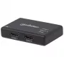 Manhattan HDMI Splitter 2-Port , 4K@30Hz, Wyświetla sygnał z x1 źródła HDMI na x2 wyświetlaczach HD (ten sam sygnał na obu wyświetlaczach), Zasilanie sieciowe (kabel 0,9 m), Czarny, Trzyletnia gwarancja