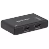 Manhattan HDMI Splitter 2-Port , 4K@30Hz, Wyświetla sygnał z x1 źródła HDMI na x2 wyświetlaczach HD (ten sam sygnał na obu wyświetlaczach), Zasilanie sieciowe (kabel 0,9 m), Czarny, Trzyletnia gwarancja
