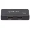 Manhattan HDMI Splitter 2-Port , 4K@30Hz, Wyświetla sygnał z x1 źródła HDMI na x2 wyświetlaczach HD (ten sam sygnał na obu wyświetlaczach), Zasilanie sieciowe (kabel 0,9 m), Czarny, Trzyletnia gwarancja