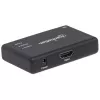 Manhattan HDMI Splitter 2-Port , 4K@30Hz, Wyświetla sygnał z x1 źródła HDMI na x2 wyświetlaczach HD (ten sam sygnał na obu wyświetlaczach), Zasilanie sieciowe (kabel 0,9 m), Czarny, Trzyletnia gwarancja