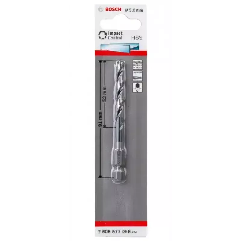 Bosch 2608577056 wiertło kręte do metalu 5 mm, długość całkowita 91 mm