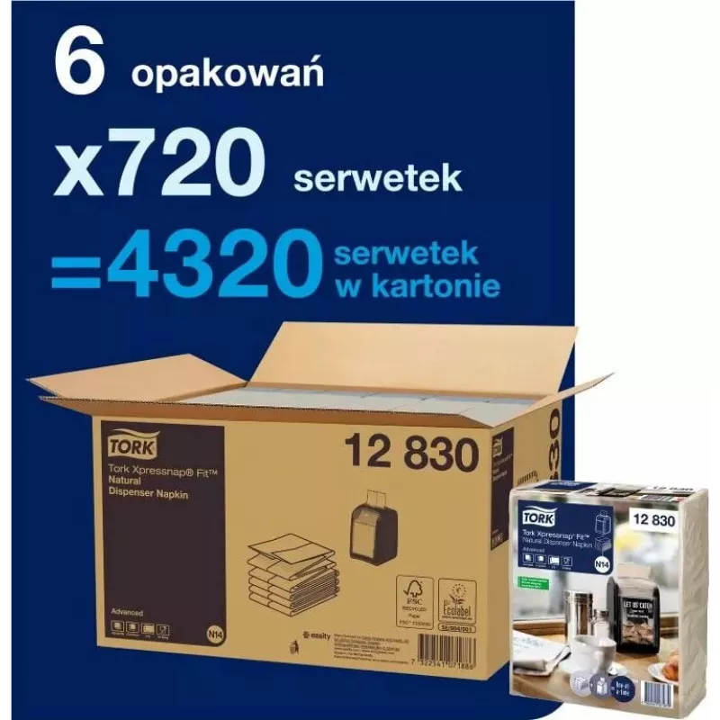 Serwetki papierowe Tork 720 Xpressnap Fit 12830 białe 1-warstwowe