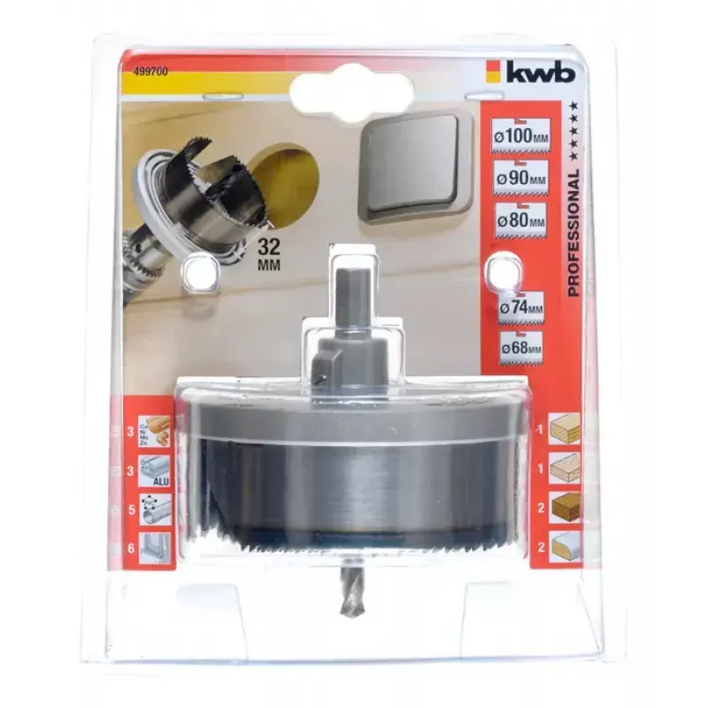 Zestaw otwornic KWB 499700 5 szt. odpowiedni do akrylu, drewna, metalu