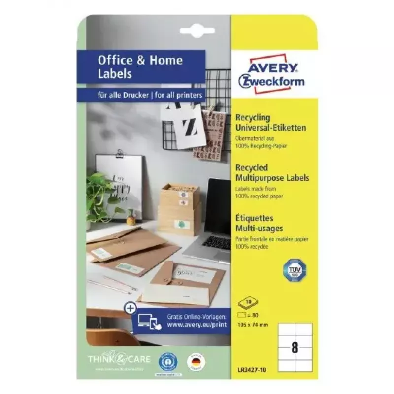 Samoprzylepne etykiety do drukarek Avery LR3427-10 Białe A4 80 etykiet