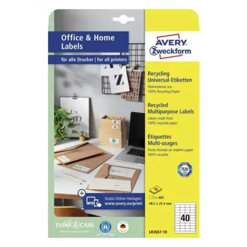 Samoprzylepne etykiety do drukarki Avery LR3657-10 Białe 2,54x4,85 cm 400 szt.