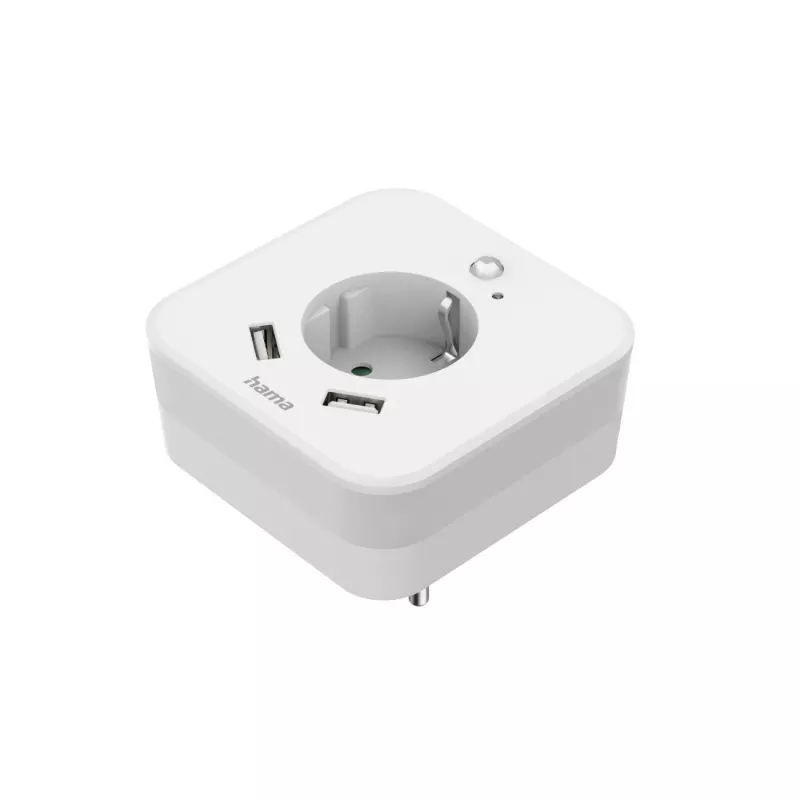 Hama 00223498 Lampa nocna LED z gniazdem, 2 wyjściami USB, czujnikiem ruchu i światła