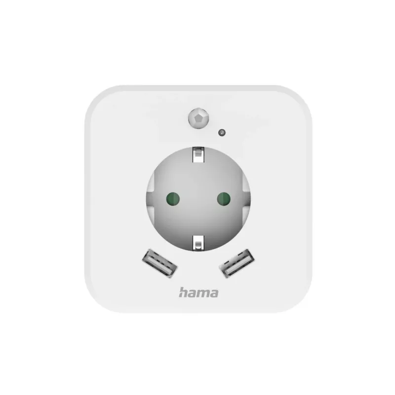 Hama 00223498 Lampa nocna LED z gniazdem, 2 wyjściami USB, czujnikiem ruchu i światła