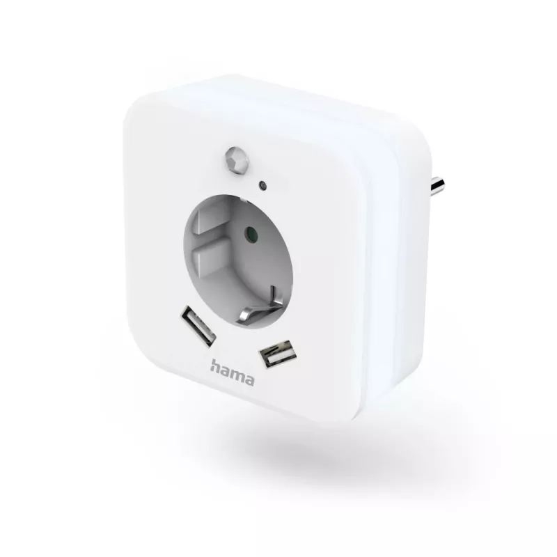 Hama 00223498 Lampa nocna LED z gniazdem, 2 wyjściami USB, czujnikiem ruchu i światła