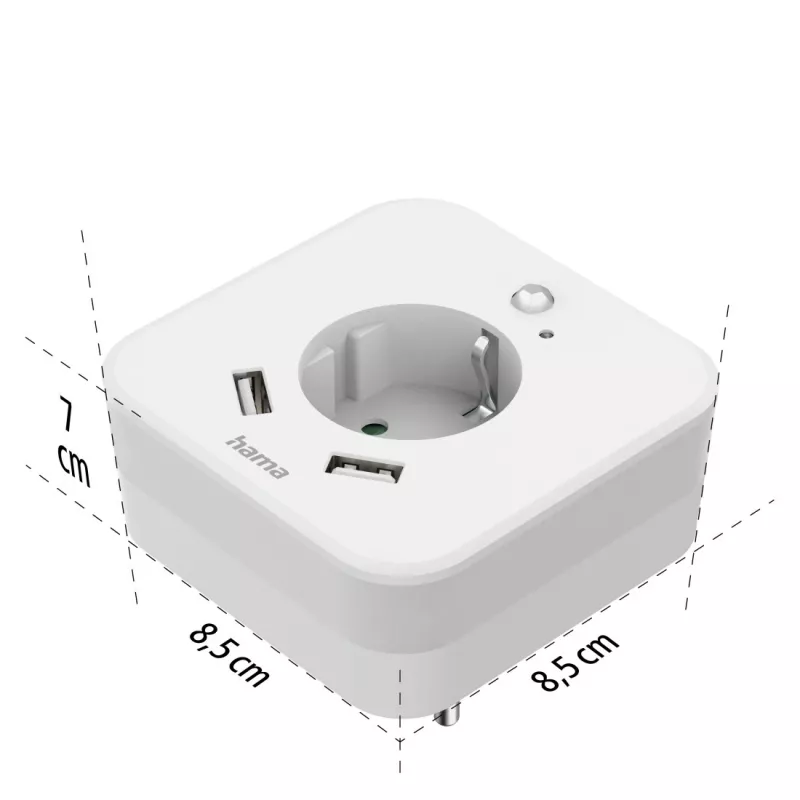 Hama 00223498 Lampa nocna LED z gniazdem, 2 wyjściami USB, czujnikiem ruchu i światła