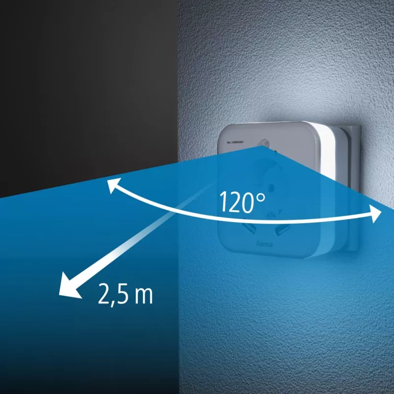 Hama 00223498 Lampa nocna LED z gniazdem, 2 wyjściami USB, czujnikiem ruchu i światła