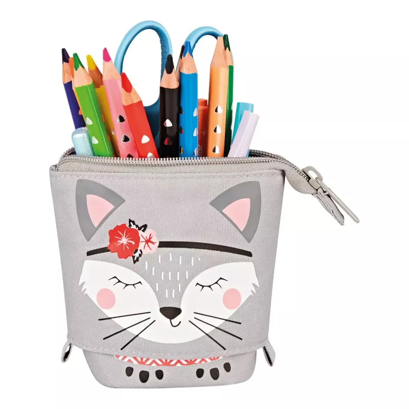 Miękki piórnik Herlitz Kitty poliester szary różowy biały