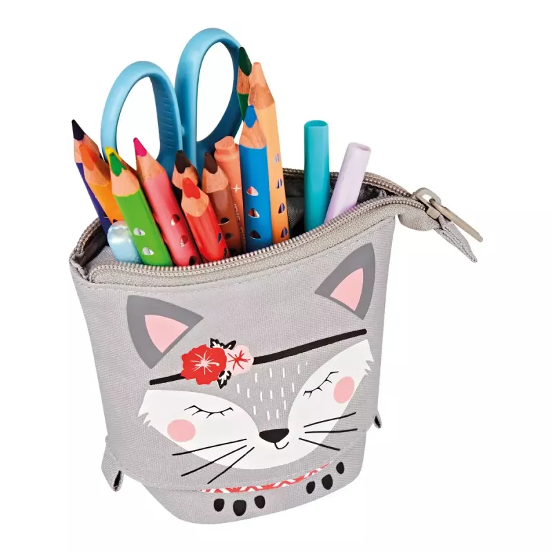 Miękki piórnik Herlitz Kitty poliester szary różowy biały