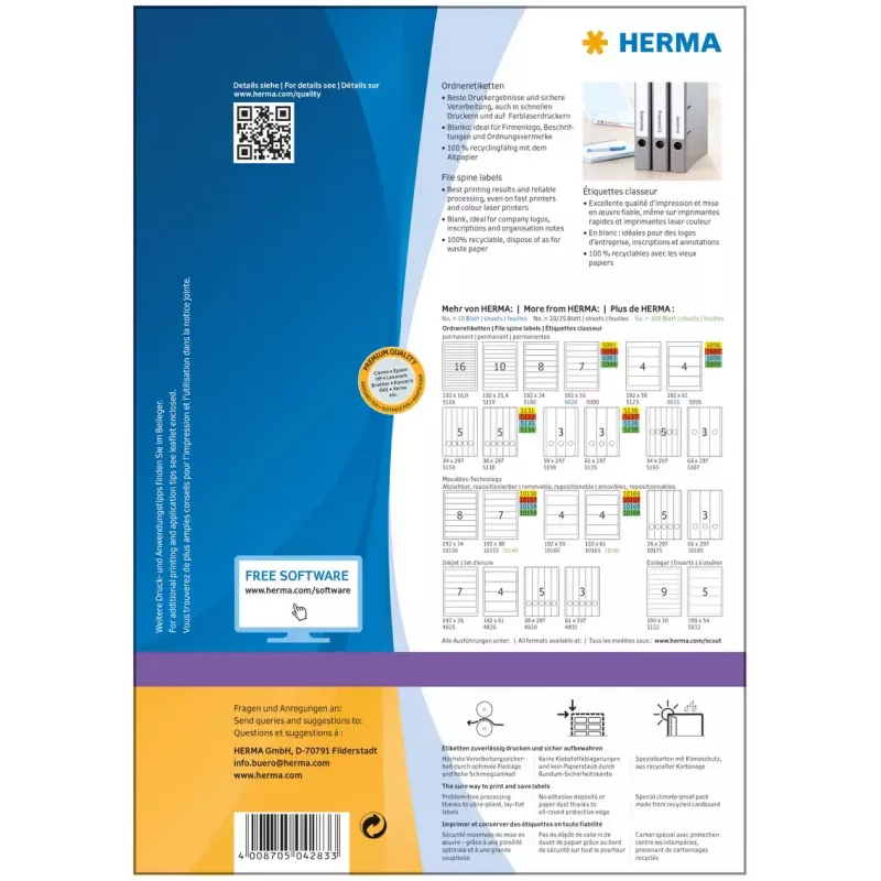 Samoprzylepne etykiety do drukarki HERMA A4 192x38 mm 700 szt.