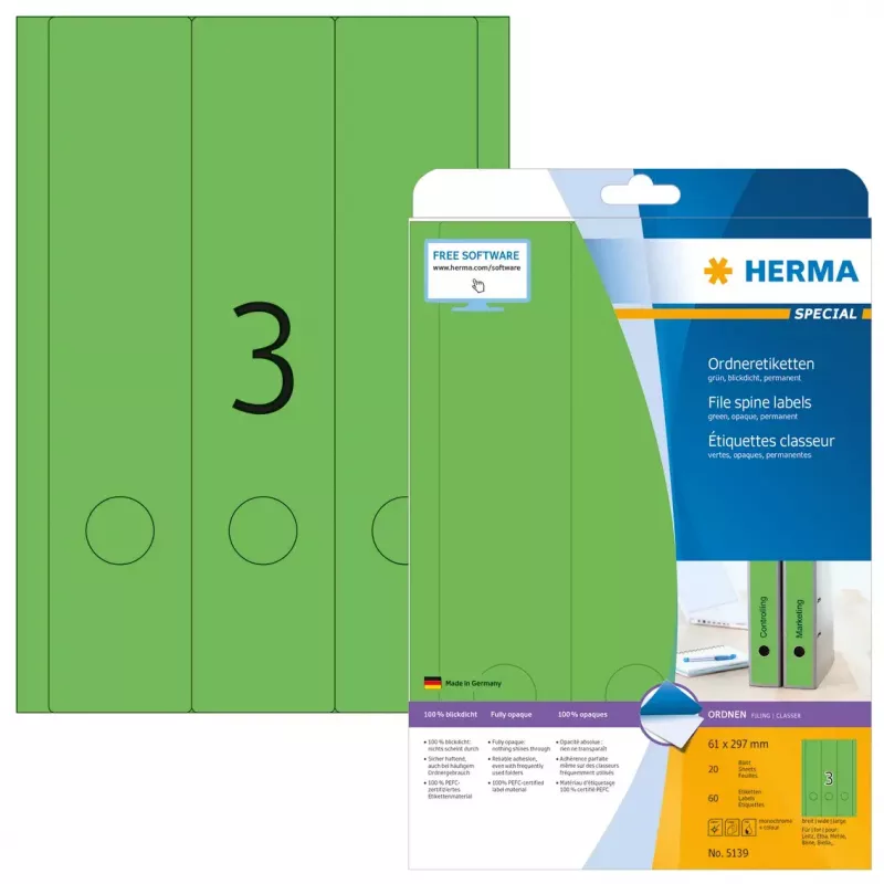 File labels HERMA A4 61x297 mm zielony paper matt opaque 60 pcs