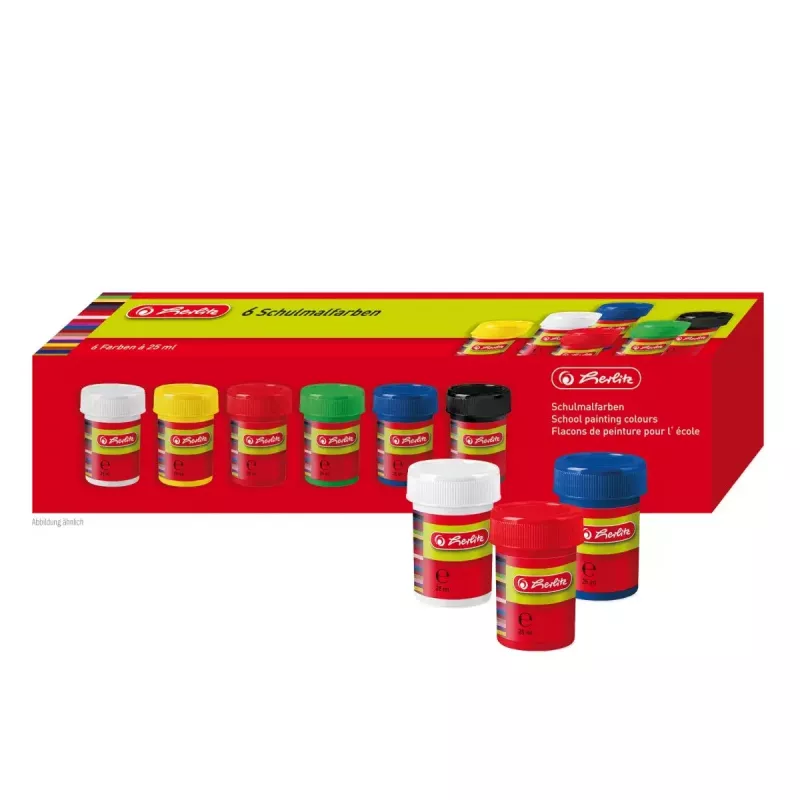 Farba wodna Herlitz 8643025 czarny niebieski zielony czerwony biały żółty 25 ml słoiczek 6 szt.