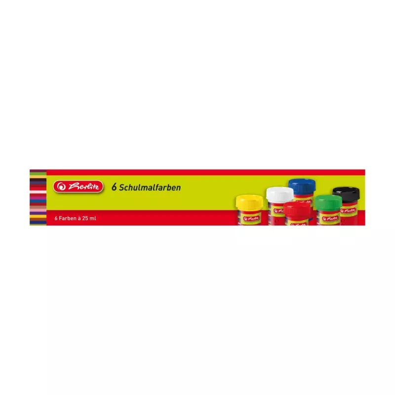 Farba wodna Herlitz 8643025 czarny niebieski zielony czerwony biały żółty 25 ml słoiczek 6 szt.