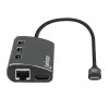Manhattan Stacja dokująca/Hub USB-C z czytnikiem kart, porty (x6): Ethernet, HDMI, USB-A (x3) i USB-C, z zasilaniem Power Delivery (100 W) do portu USB-C (uwaga: wymagana dodatkowa ładowarka sieciowa USB-C i kabel USB-C), uniwersalna, do wszystkich urządzeń, aluminium, odpowiednik DKT30CSDHPD3