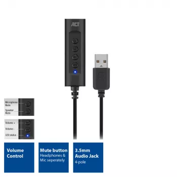 ACT AC9360 karta dźwiękowa USB 3.5 mm łączność słuchawkowa 4 przyciski
