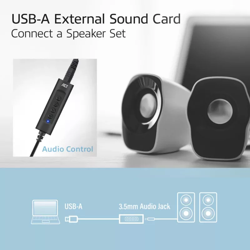 ACT AC9360 karta dźwiękowa USB 3.5 mm łączność słuchawkowa 4 przyciski