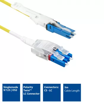 ACT 5 metrów Jednomodowy 9/125 OS2 Polarity Twist uniboot duplex patchcord światłowodowy ze złączami CS - LC