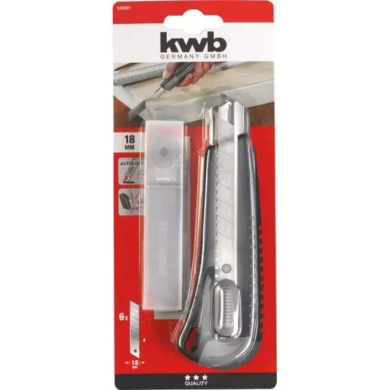 Nóż uniwersalny KWB 026691 Nóż z łamanym ostrzem o szerokości ostrza 1,8 cm