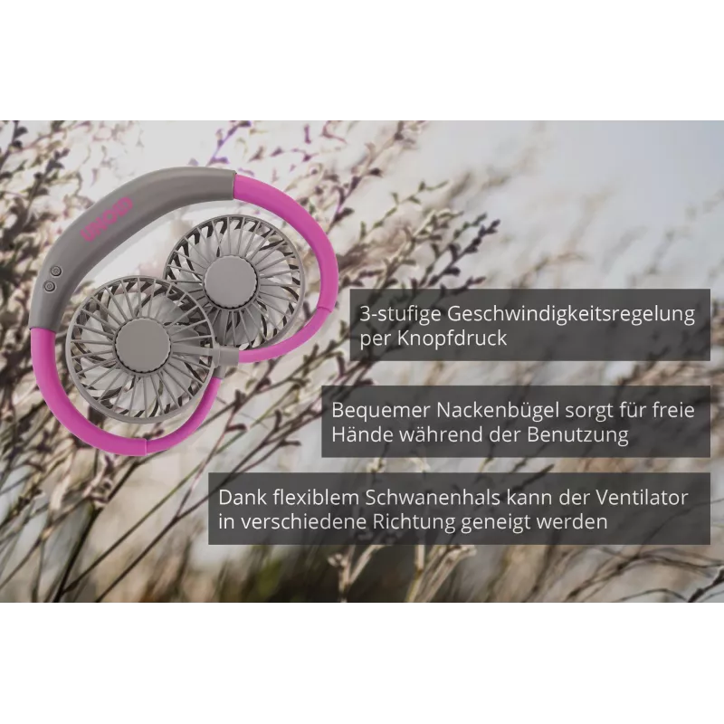 Unold Wentylator na szyję Breezy antracyt, antracyt, fioletowy, 2 wentylatory, 8 h, wentylator na szyję, biały, 1 szt.