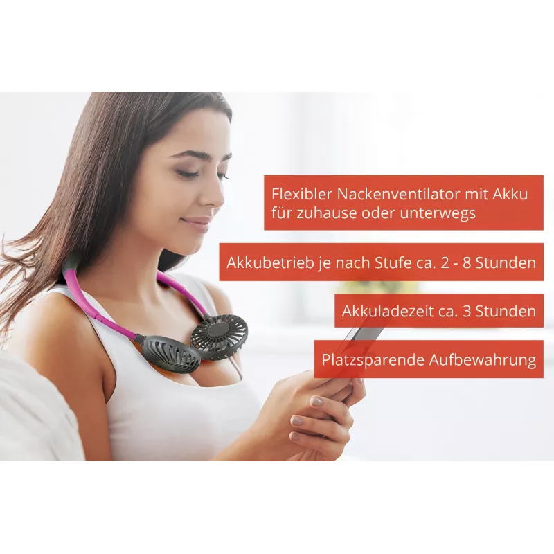 Unold Wentylator na szyję Breezy antracyt, antracyt, fioletowy, 2 wentylatory, 8 h, wentylator na szyję, biały, 1 szt.