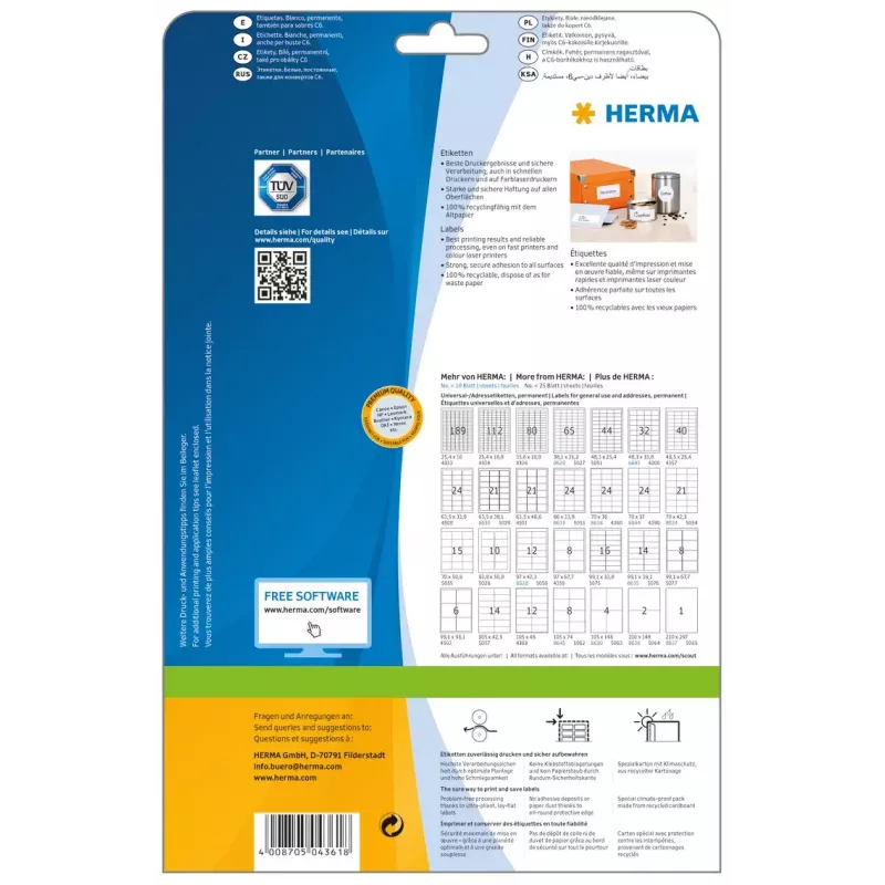 Samoprzylepna etykieta do drukarki HERMA Labels Premium A4 70x42 mm