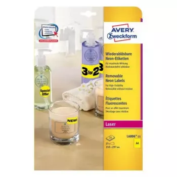 Etykieta samoprzylepna Avery L6006-25 Zaokrąglony prostokąt Usuwalna Żółta