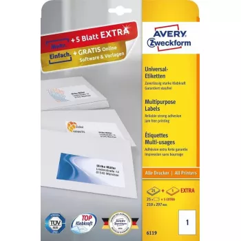 Samoprzylepne prostokątne etykiety Avery Zweckform 6119, klej trwały, białe, 30 szt.