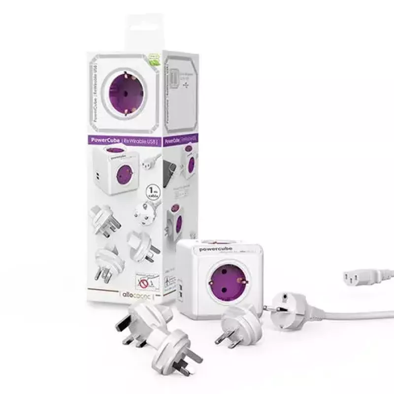 Allocacoc PowerCube ReWirable USB 1m 4 gniazdka AC Fioletowy Biały