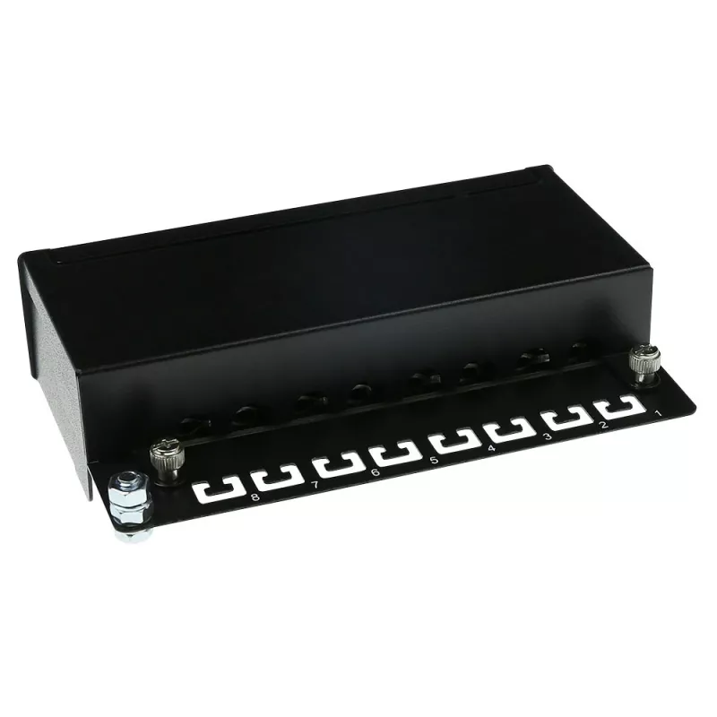 Natynkowa ekranowana skrzynka 8-portowa CAT6A ACT FA7001, czarna, 173×109×44 mm, złącze szczelinowe 110/Krone