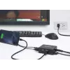 Manhattan Smart Video Multiport Dock, Porty (x5): Port HDMI, USB-A (x2), USB-C (x2), z Power Delivery do portu USB-C, wewnętrzny zasilacz, ultrakompaktowa, odłączany kabel zasilający, czarny, trzyletnia gwarancja, opakowanie detaliczne