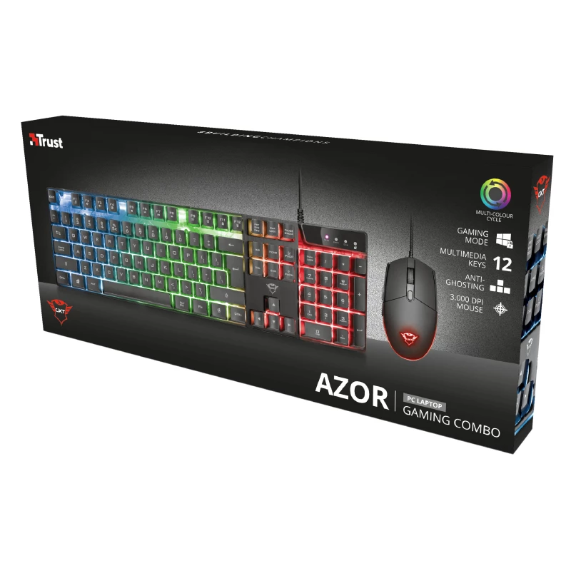 Trust GXT 838 Azor klawiatura Mysz w zestawie Gaming USB Niemiecki Czarny