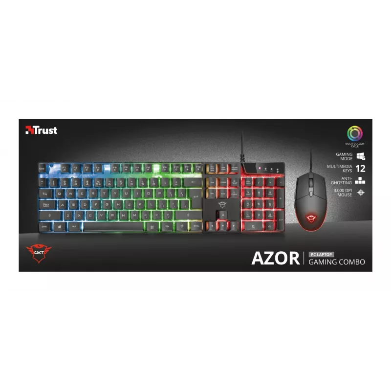 Trust GXT 838 Azor klawiatura Mysz w zestawie Gaming USB Niemiecki Czarny