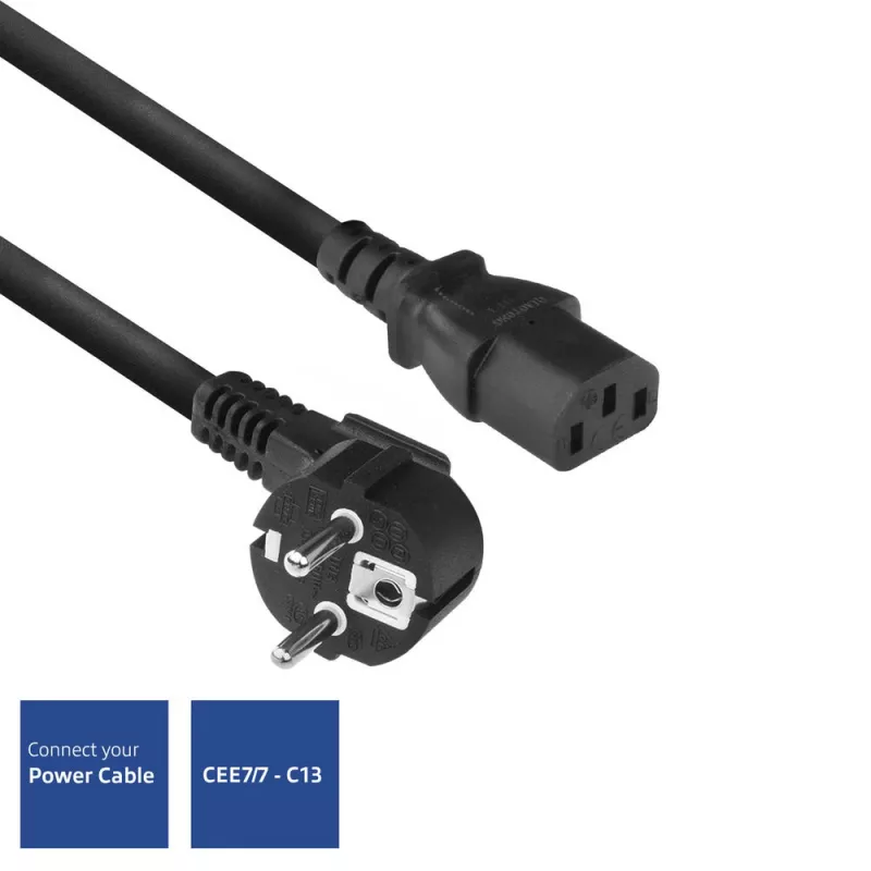 ACT Powercord złącze sieciowe CEE 7/7 męskie (kątowe) - C13 czarny 2 m