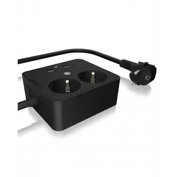 ICY BOX IB-MPS2220B-CH przedłużacz zasilający 1.9 m 2 gniazda AC Wewnętrzny Czarny