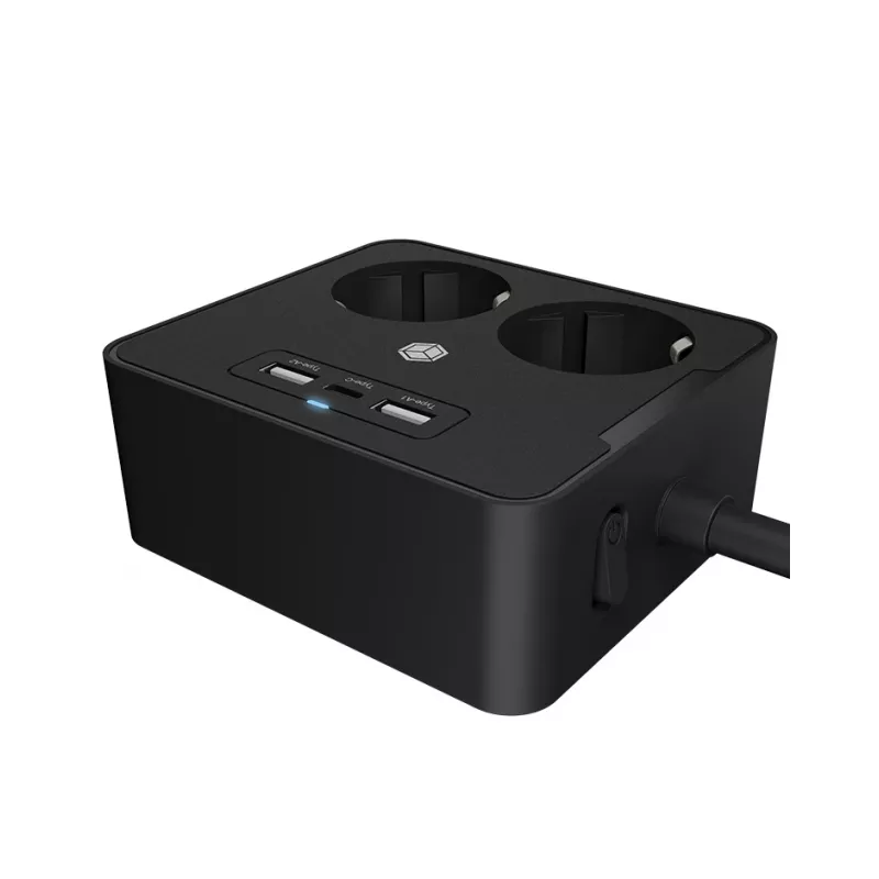 ICY BOX IB-MPS2220B-CH przedłużacz zasilający 1.9 m 2 gniazda AC Wewnętrzny Czarny