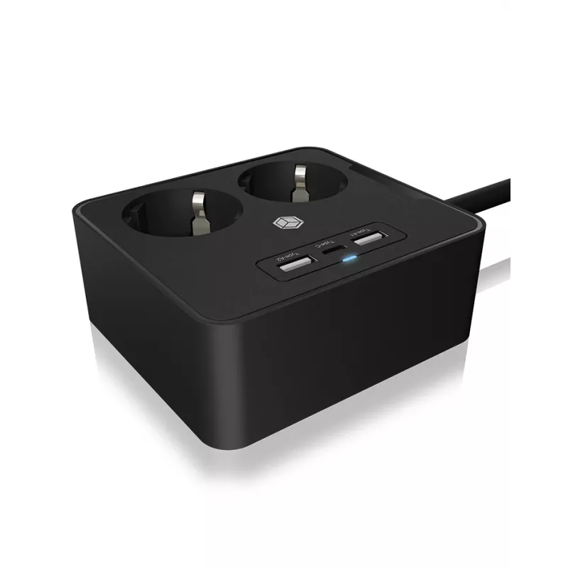 ICY BOX IB-MPS2220B-CH przedłużacz zasilający 1.9 m 2 gniazda AC Wewnętrzny Czarny