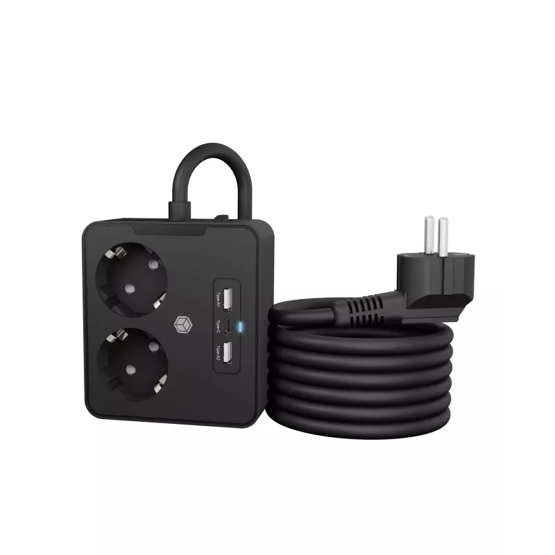 ICY BOX IB-MPS2220B-CH przedłużacz zasilający 1.9 m 2 gniazda AC Wewnętrzny Czarny
