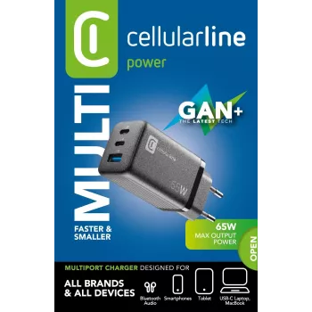 Cellularline Multipower Micro 65W Ultra-kompaktowa szybka ładowarka sieciowa 65W z 3 portami