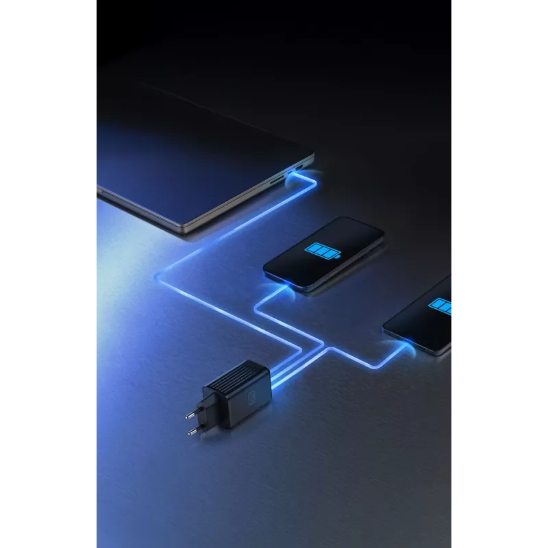 Cellularline Multipower Micro 65W Ultra-kompaktowa szybka ładowarka sieciowa 65W z 3 portami
