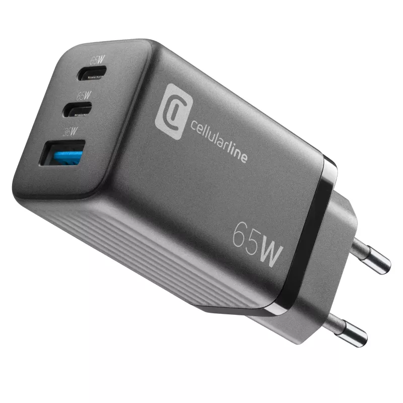 Cellularline Multipower Micro 65W Ultra-kompaktowa szybka ładowarka sieciowa 65W z 3 portami