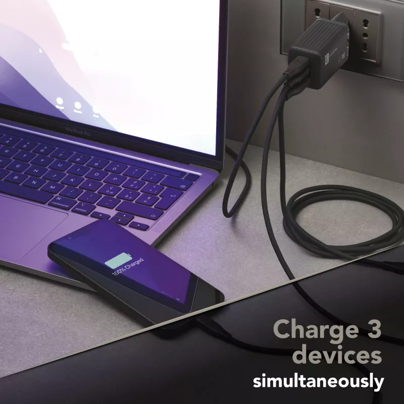 Cellularline Multipower Micro 65W Ultra-kompaktowa szybka ładowarka sieciowa 65W z 3 portami