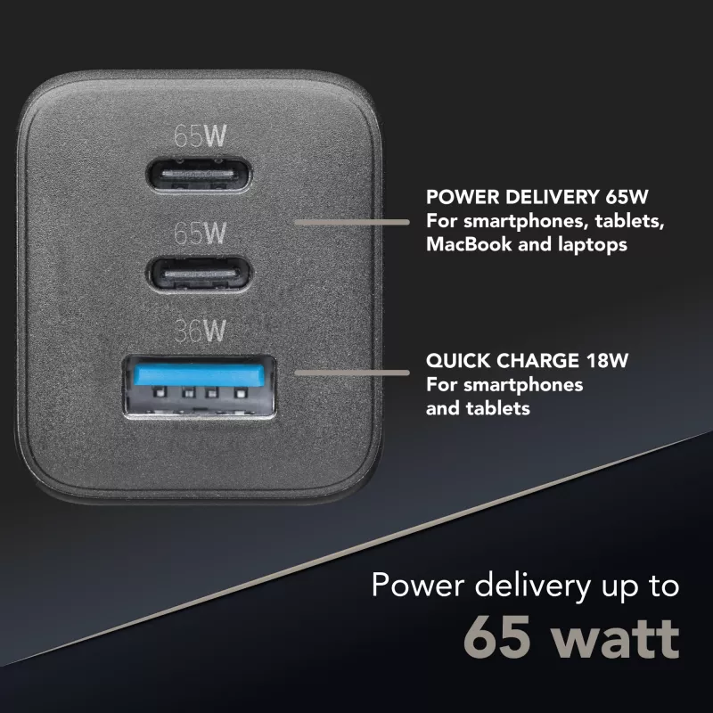 Cellularline Multipower Micro 65W Ultra-kompaktowa szybka ładowarka sieciowa 65W z 3 portami
