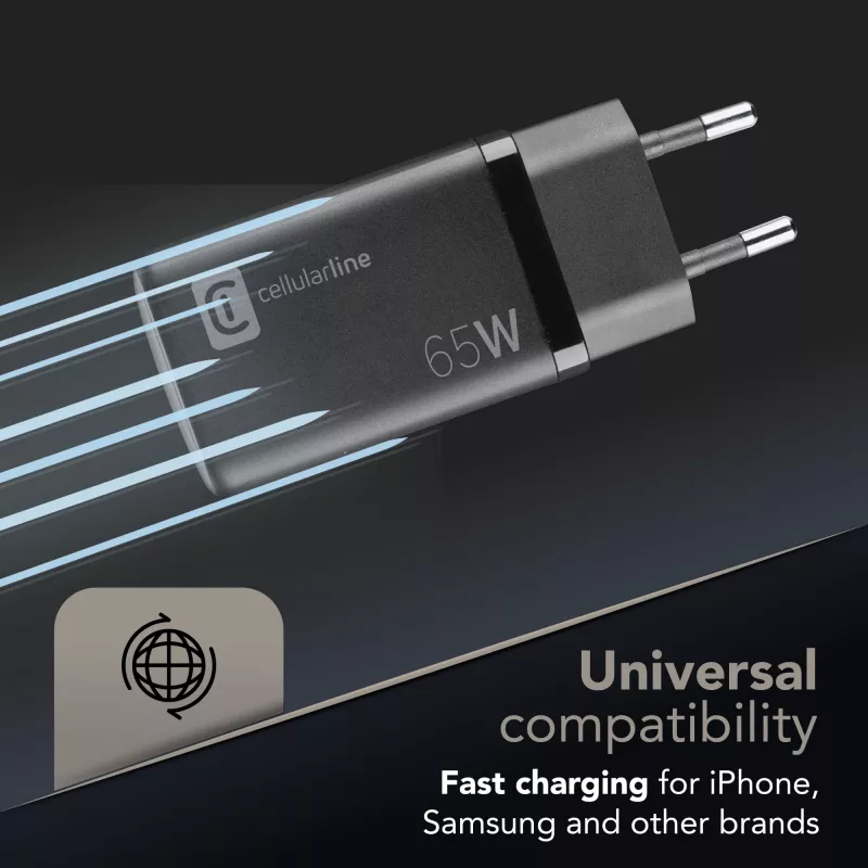 Cellularline Multipower Micro 65W Ultra-kompaktowa szybka ładowarka sieciowa 65W z 3 portami