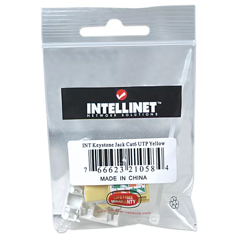 Intellinet Keystone Jack, Kat.6, UTP, wciskany, żółty, płaski, żółty, RJ-45, żeński, 22/26, Kat.6